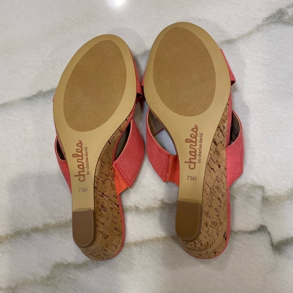 Charles by Charles David Pink Suede Wedges size 7.5 Cork Mules NWOT - Picture 12 of 14